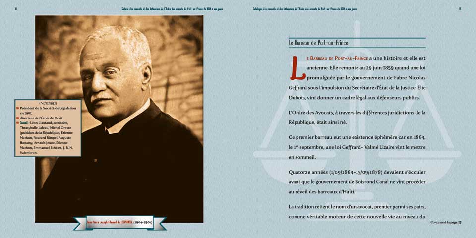 Galerie des conseils et des bâtonniers de l’Ordre des avocats de Port-au-Prince de 1859 à nos jours, pages d'exemple