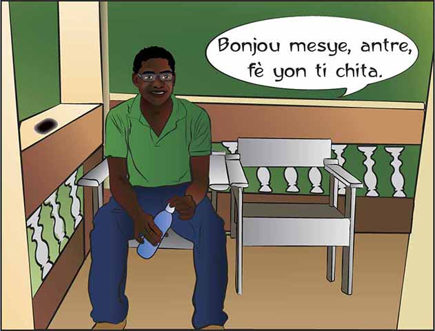 Vignette bande dessinée Kazèk qui reçoit dans sa véranda deux compères