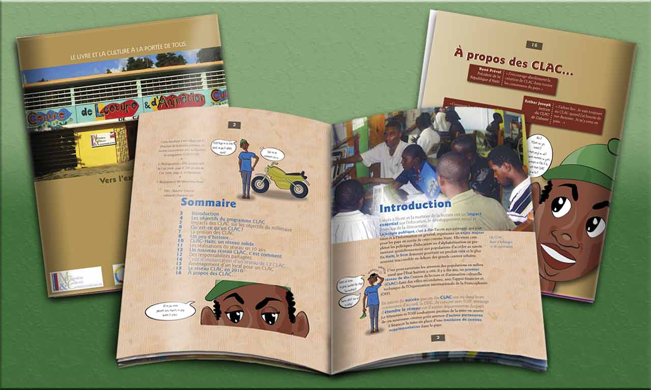 Brochure recto verso et ouverte sur le dixième aniversaire des CLAC